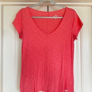 Hollister Women's Coral V-Neck Tee